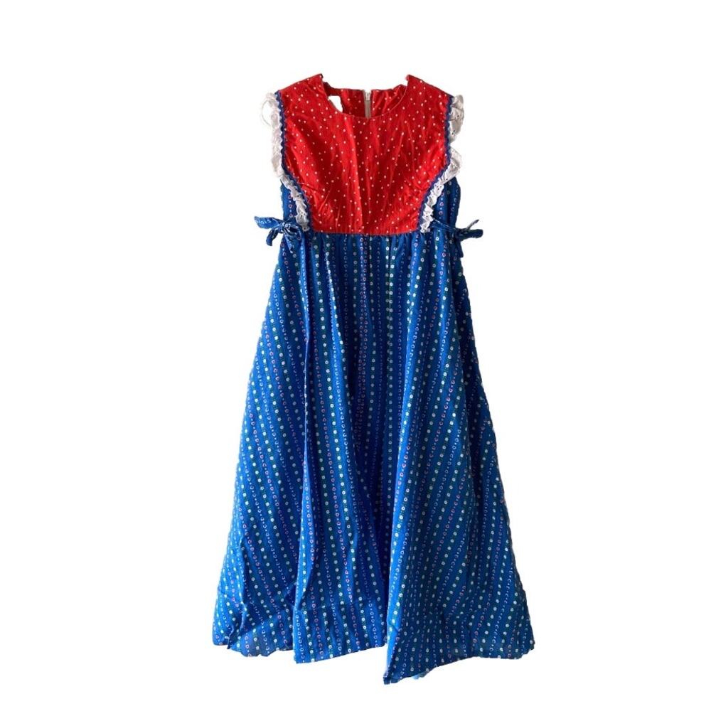 Vintage Liberty House of Hawaii Girls Hawaiian Sleeveless Blue & Red Maxi Dress
